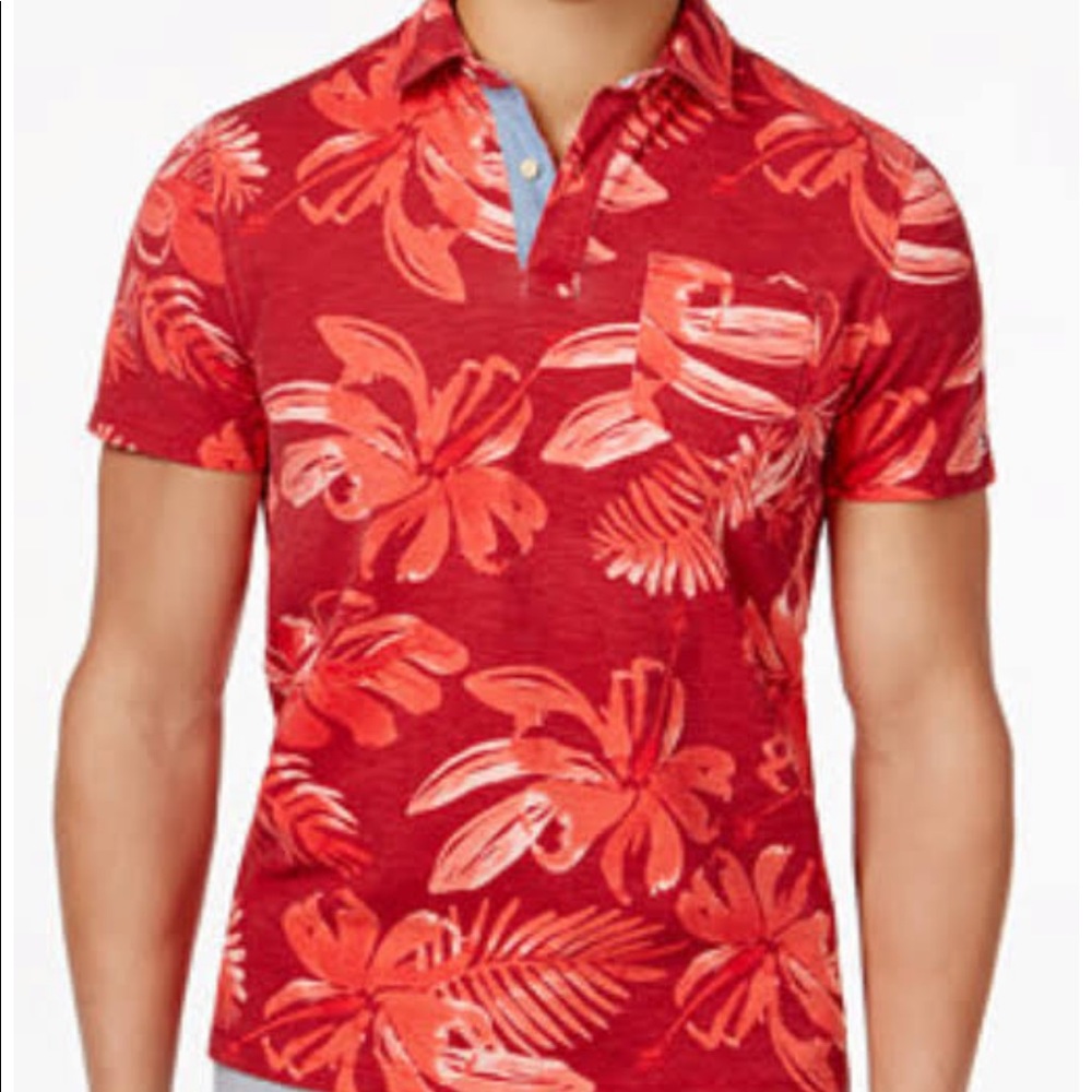 Men's Tommy Hilfiger Polo Shirt XL Red Graphic